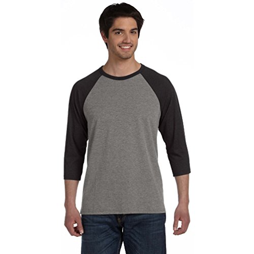 Bella 3200 Unisex 3 By 4 Sleeve Baseball Tee - Grey & Charcoal-Black Triblend, 2XL