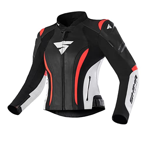 SHIMA Miura 2.0 Motorbike Jacket - Leather, women, sport jacket with back, elbows, shoulders protectors, perforated leather, for 2-piece suit (42, Red Fluo)
