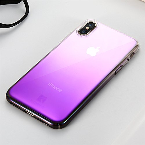 Wireless-Charger-iPhone-X-Case-FLOVEME-Luxury-Slim-Fit-Gradual-Colorful-Gradient-Change-Color-Ultra-Thin-Lightweight-Electroplating-Bumper-Anti-Drop-Clear-Hard-Back-Cover-Holder-Transparent-Purple