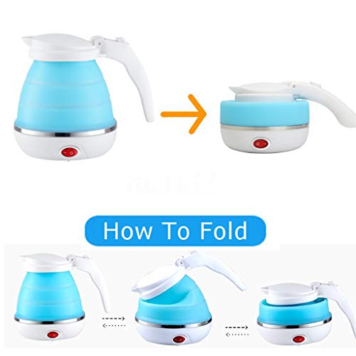 Puyujin Ultrathin Upgraded Food Grade Silicone Travel Foldable Electric Kettle Boil Dry Protection Portable with Dual Voltage and Separable Power Cord, 555ML 110-220V US Plug (Blue)