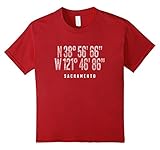 Kids Sacramento California USA City Distressed Coordinates TShirt 12 Cranberry
