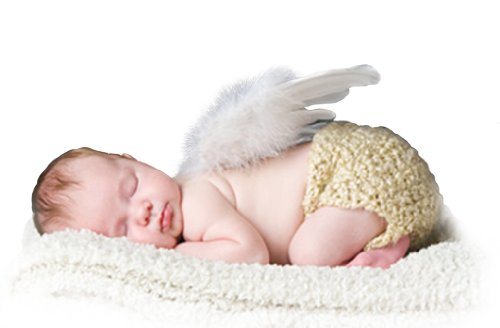 FashionWings (TM) Newborn Baby White Feather Angel Wings, Halo & Poster Set
