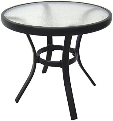 Outdoor 20" Round Side Table Black Frame Textured Glass