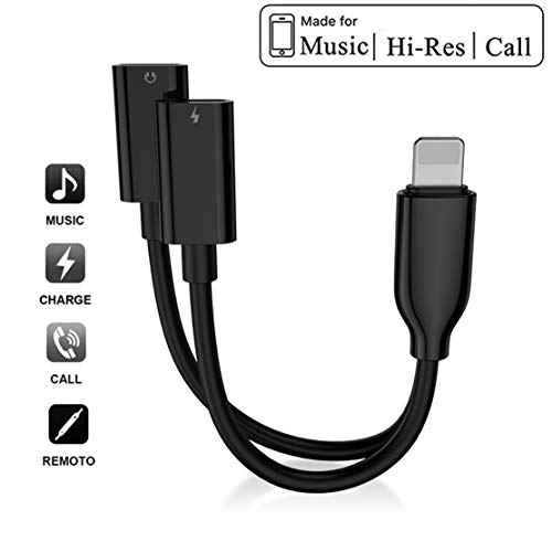 Headphone Adapter for iPhone X Splitter 2 in 1 Earphone Jack Aux Audio Car Charger Cable for iPhone 7/7 Plus/8/8 Plus/X/Xs Converter Headset Music＆Charger＆Remote＆Call Accessories Support iOS12(Black)