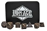 Ancient Copper Polyhedral Metal Dice Set - Set of 7 RPG Dice with Metal Case and Velvet Carrying Bag - by Iron Age