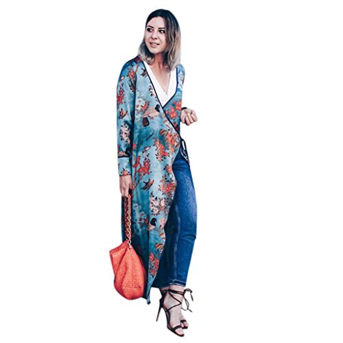Gillberry Women's Cardigan Bohemia Floral Long Kimono Shawl Tops For Women (XXXL, Blue)