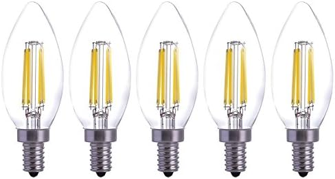 YT 5pcs/Pack E12 LED Filament Candle Light Bulb Incandescent 40W Bulb Daylight 6000K 360 Degree Beam Angle for Home…