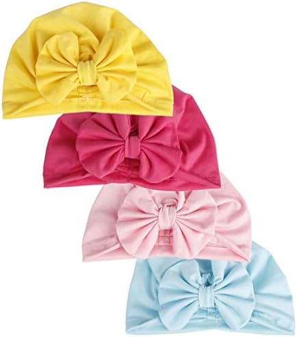 Herepai Baby Hats and Hair Bow Set of 4-Pack Turban Caps for Toddler Girl Kids Photograph Daily