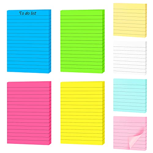 Sticky Notes, 8 pezzi di foglietti adesivi colorati adatti per l'ufficio a casa e a scuola, blocchi per appunti adesivi progettati in linee orizzontali per una facile scrittura (400 fogli)