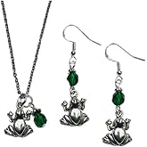 Frog Charm Necklace & Earring Set,on sterling silver earwires