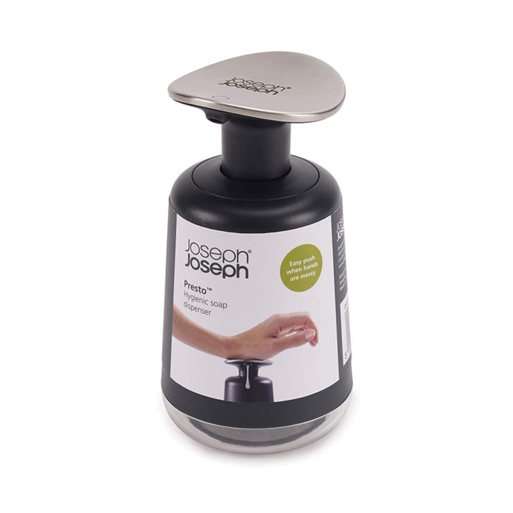 Joseph Joseph Presto Hygienic Bathroom Soap pump dispenser, refillable – Grey/ Stainless Steel, 24