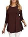 Afibi Womens Cold Shoulder 3/4 Sleeve Swing Tunic Tops for Leggings (Large, Coffe)
