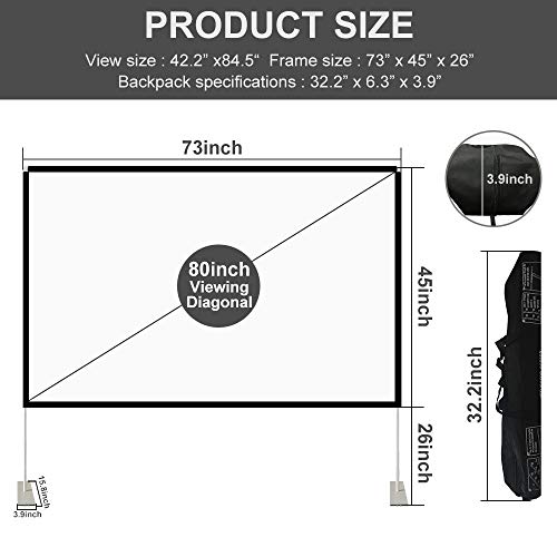 Projector Screen with Stand 80 inch Portable Projection Screen 16:9 4K HD Rear Front Projections Movies Screen with Carry Bag for Indoor Outdoor Home Theater Backyard Cinema Trave ...