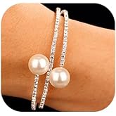 Xerling Wedding Hand Jewelry for Brides Rhinestones Layered Bracelets for Women Faux Pearl Cuff Bangle Bracelets Stretch Hand Chain Bracelets Elastic (Type B-Silver)