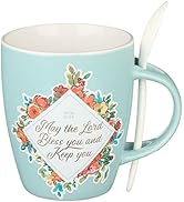 Christian Art Gifts Scripture Coffee and Tea Mug with Ceramic Spoon Set for Women: May the Lord B...