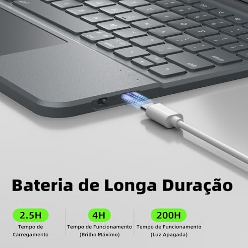 Capa com Teclado para iPad de 11ª Geração A16 (2025) / iPad de 10ª Geração de 10,9" (2022), Teclado Destacável com Touchpad, Retroiluminação de 7 Cores com Layout Português, Cinza