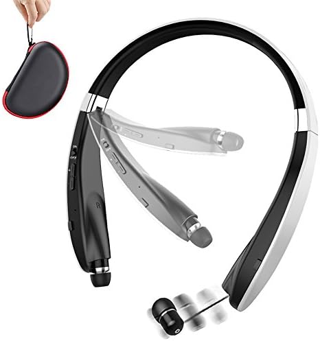 Foldable Bluetooth Headset,URWILL Wireless Neckband Headphones with Retractable Earbuds, Bluetooth Sweatproof 4.1 Stereo Earphones Built-in Mic,Handsfree Calling Bluetooth Devices White