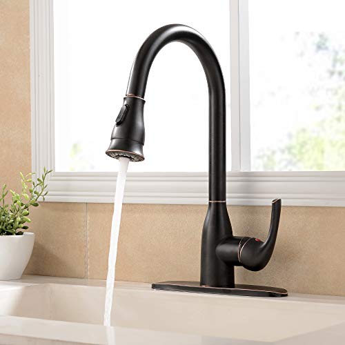 Solid Brass Single Handle Pull Out Sprayer Oil Rubbed Bronze Kitchen Faucet, Pull Down Kitchen Sink Faucet With Deck Plate