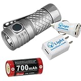 Klarus Mi1C 600 Lumen Side Switch EDC Titanium Flashlight 16340 Mini Bright w/ 16340 Battery + LightJunction USB Wall and Car Adaptors