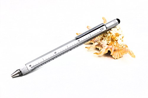 6 in 1 Multitool Pen with Gift Box - Includes 1 Ballpoint Pen, Universal Stylus Pen, Ruler,Flat and Phillips Screwdriver Bit, Level Gauge - The Perfect Multi-Function Gadget (Model B, 1PCS LIGHT GREY)