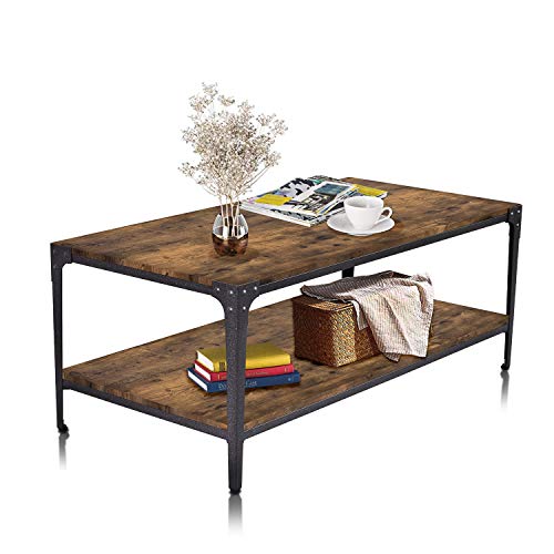 Decok Coffee Table 44" Industrial Rivet Metal Design, Living Room Table