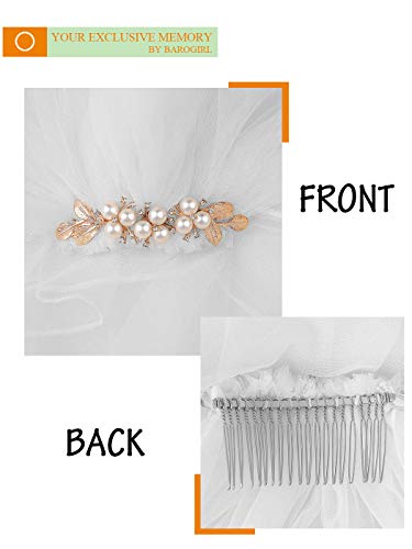 Barogirl 2 tier Wedding Veil Fingertip Length with Pencil Edge Soft Bridal Blusher Veil with Comb (White)