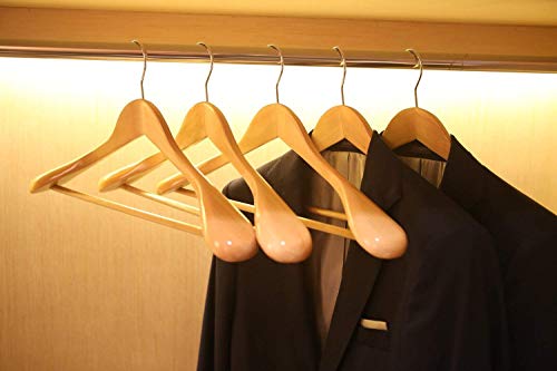 JS HANGER Gugertree Wooden Extra-Wide Shoulder Suit Hangers, Wood Coat Hangers Pant Hangers, Natural Finish, 6-Pack