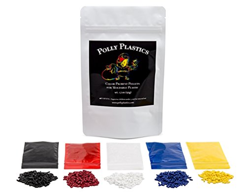 Polly Plastics Color Pellets for Moldable Plastic. Blue, Red, Yellow, Black, White. Color Chart Included.