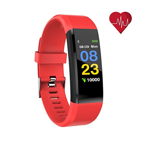 Smart Fitness Watch for Android and iOS Activity Tracker ID115 Plus with Heart Rate Monitor and Blood Pressure Monitor for Women with Color Screen (Red)