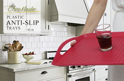 ChopMaster Rectangular Anti Slip Serving Tray with Handle (Large, Red)