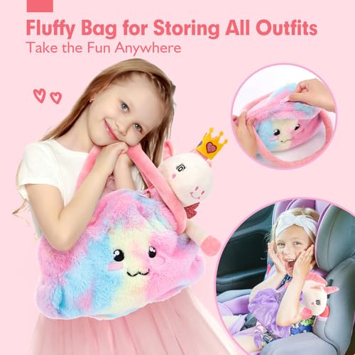 hahaland Peluches Unicornios para Niñas 3-8 años, Dress-up Muñecas Trapo con 3 Set de Ropa & Bolsa, Juguetes Precioso Regalos Niña 3 4 5 6 años