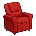 Flash Furniture Vana Vinyl Kids Recliner with Cup Holder, Headrest, and Safety Recline, Contemporary Reclining Chair for Kids, Supports up to 90 lbs., Red