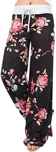 Leedford Pants,Women's Floral Printed High Waist Drawstring Wide Leg Palazzo Lounge Pants