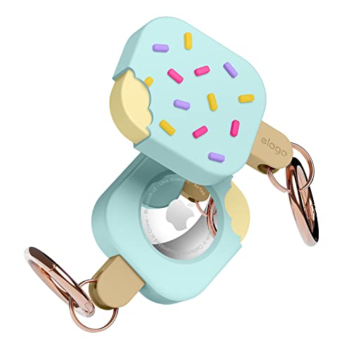 elago Ice Cream Case Compatible with Apple AirTag Keychain Case - Drop Protection, Carabiner Key Ring (Track Dogs, Keys, Backpacks, Purses) Tracking Device Not Included [Mint]