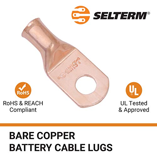 SELTERM 2pcs 6 AWG 1/4" Stud (Wide Pad) Copper Wire