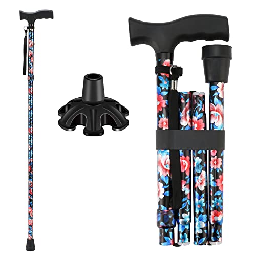 Walking Cane LIXIANG Cane for Man/Woman | Mobility & Daily Living Aids | 5-Level Height Adjustable Walking Stick | Comfortable Plastic T-Handle Portable Walking Stick Folding Cane