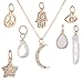 LUX ACCESSORIES Crescent Moon Celestial Crystal Hamsa Star Evil Eye Peave Amulet Interchangable Necklace Set