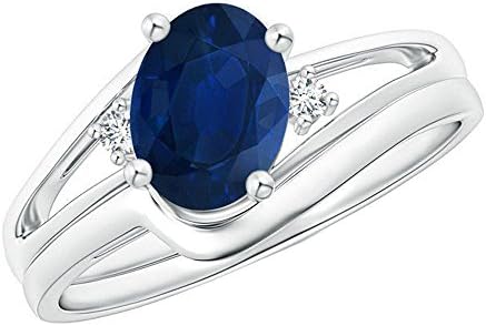 SilverStarJewellery Oval Cut Sapphire &amp; D/VVS1 Diamond Women's Bypass Engagement Ring 14k White Gold Over