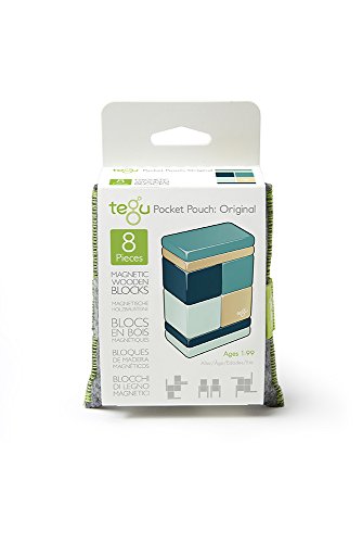 8 Piece Tegu Pocket Pouch Magnetic Wooden Block Set, Blue