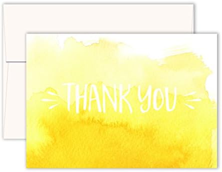 Watercolor (Yellow) Jewel Toned Thank You Cards (Set of 10 Thank You Cards + Warm White Envelopes) - By Palmer Street Press