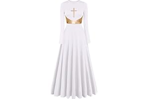 ELLYDOOR Womens Metallic Cross Worship Praise Dance Dress Full Length Lyrical Dancewear Church Liturgical Robe Dress