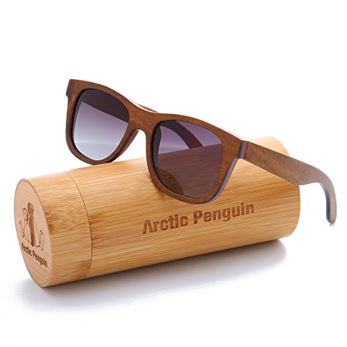 Arctic Penguin Skateboard Wooden Polarized Wayfarer Sunglasses (Coffee, Grey)