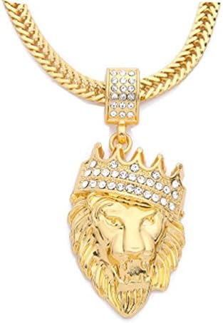 Becoler Full Iced Out Rhinestone Lion Tag Pendant Cuban Chain Hip Hop Necklace
