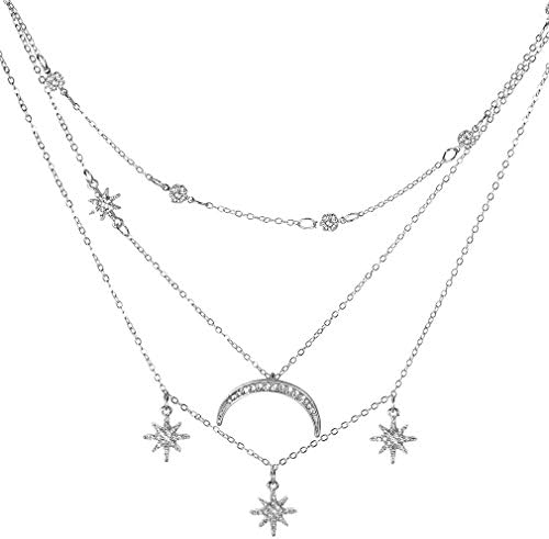 Iumer Delicate Diamond Moon Statement Multi-layered Pendant Necklace