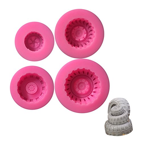 Creative 3D Automobile Motorcycle Tires Shape Silicone Mold for Cake Chocolate Fondant Baking Biscuit DIY Cookies Soap Ice Cube Tray Decoration Tools ( Pack of 4 )