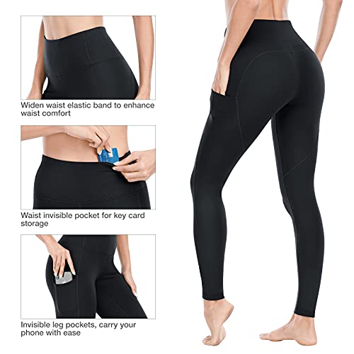 Roadbox Leggings Damen, Sportleggins Lang mit Unsichtbar Taschen, Figurformende Sporthosen mit Pfirsich Design, Passend für Sport, Laufen, Yoga, Fitness, Training(M, Schwarz)
