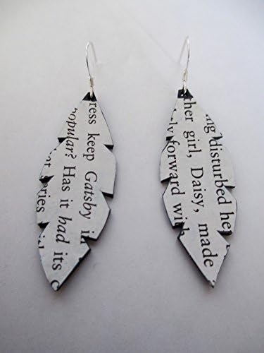 Great Gatsby Jewelry; F. Scott Fitzgerald Book Page and Recycled Feather Cut Bike Tube Earrings With Hypoallergenic Sterling Silver Wires.