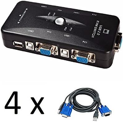 4 Port USB 2.0 Computer KVM Switch with 4 Cable Sets