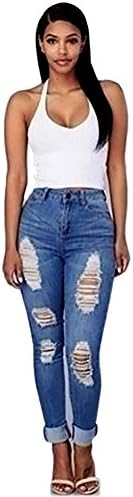 VICVIK Women Knee Skinny Denim Distressed Fashion Ripped Boyfriend Jeans