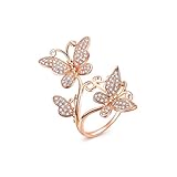 Bella Lotus Delicate Butterflies 18k Rose Gold Plated CZ Diamond Women Party Rings, 3 Colors